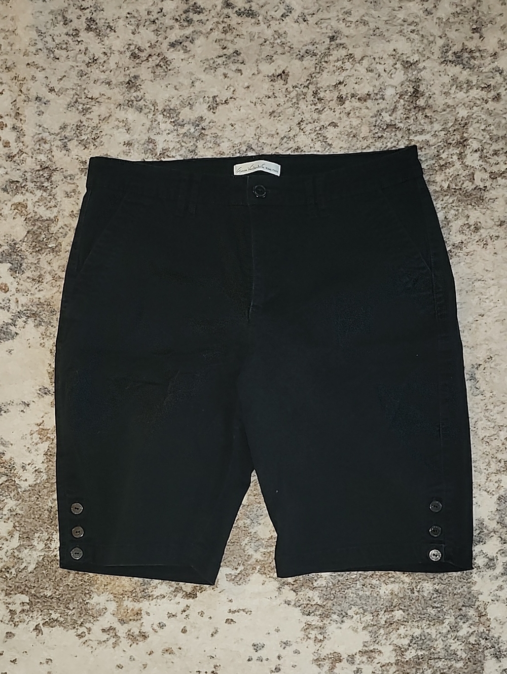 Gloria Vanderbilt Black Bermuda Shorts with Button Hem Detail